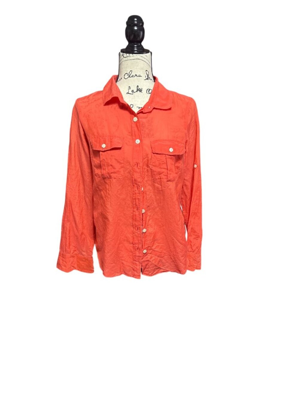 J. Crew The Perfect Shirt Small Orange Long Sleeve Button Front Cotton Silk Blen